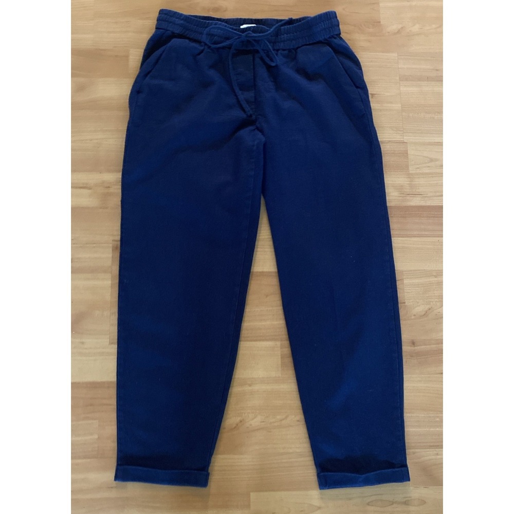 J Crew Womens Linen Blend Drawstring Ankle Pants Size 4 Navy Blue Coastal‎